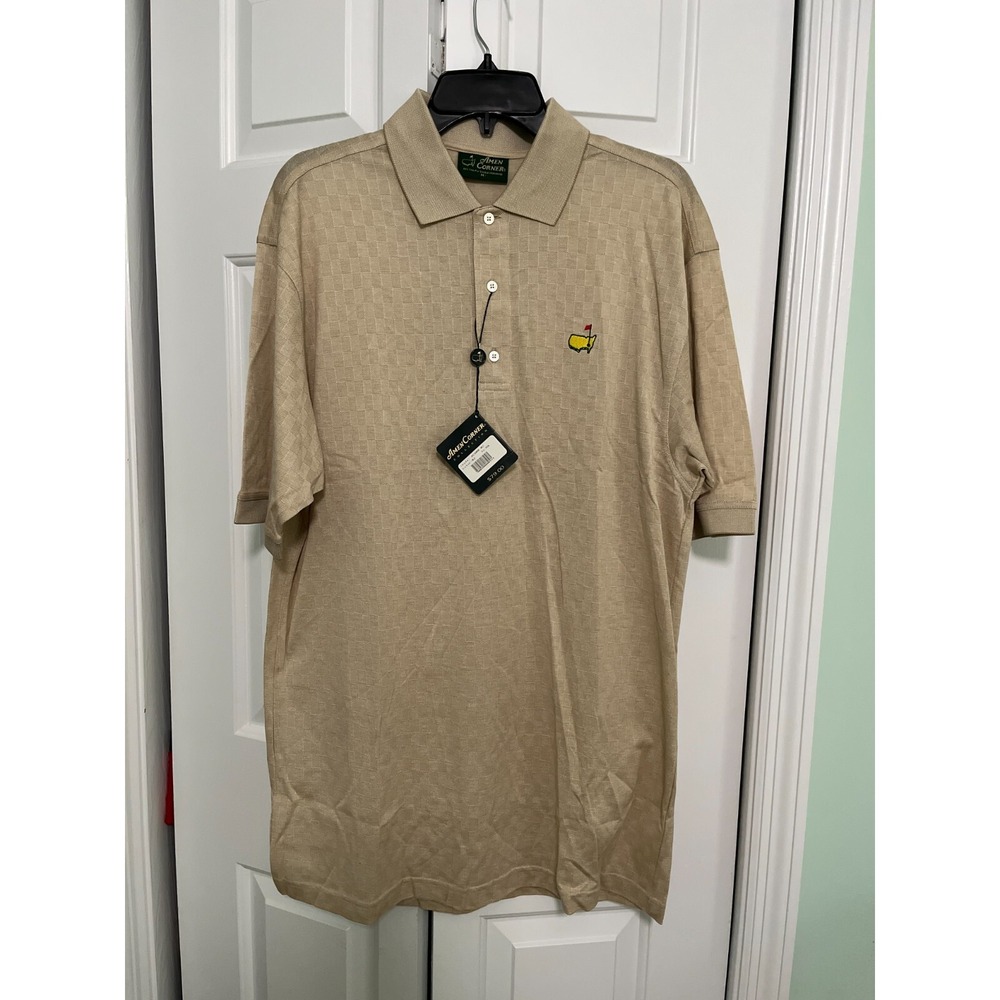 NWT AMEN CORNER MASTERS AUGUSTA‎ GOLF POLO SHIRT -M BIEGE TAN mens medium